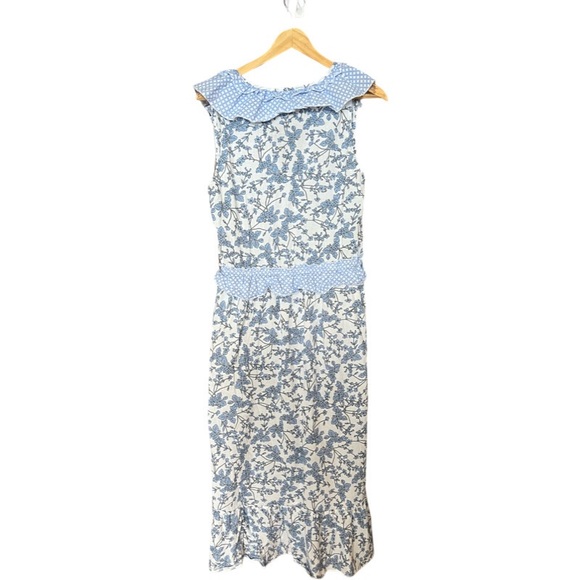 Anthropologie Magari Blue White Floral Tier Boho Midi Short Casual Dress M - Picture 6 of 9